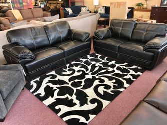 Brand New Black Sofa Loveseat In Durable Faux Leather $50 Down Takes It Home Today!