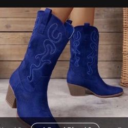 Royal Blue Suede Women Cowboy Boots 