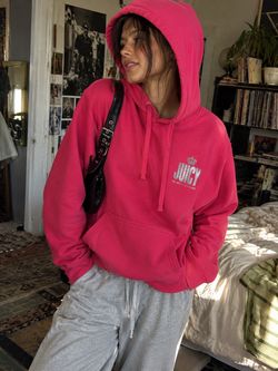 Juicy Couture Pink Pullover Hoodie Size M Y2K Streetwear Loungewear Logo Sweatshirt
