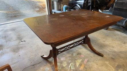 Solid wood table with six chairs