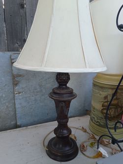 Dark Wood Table Lamp with Cream Shade