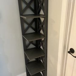 Living Room Corner Book Shelf - Weston Home Rebecca X-Frame 5-Shelf Wood Corner Bookcase, Grey