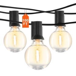 VEVOR LED Outdoor String Lights, 100FT, 2700K Dimmable Outside Patio Lights with 50 G40 Shatterproof Bulbs E12 Socket Base, Waterproof Hanging Lights