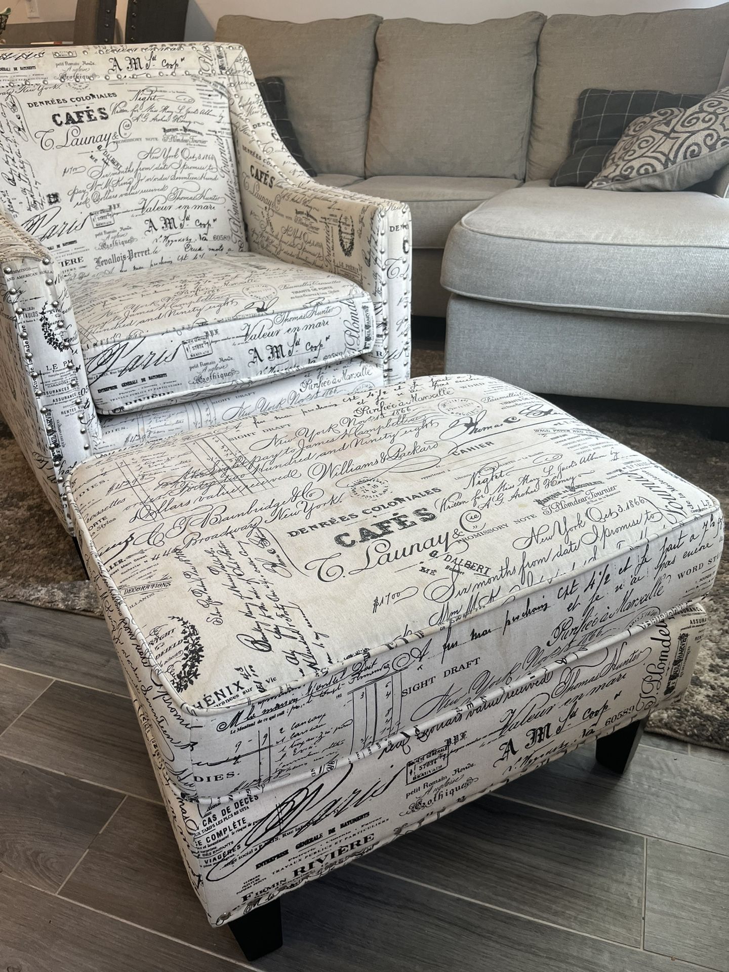 Accent Chair and Ottoman Picket House French Script Emery Beige Tan