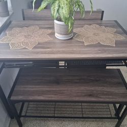 Gray Wood Table with Two Chairs and Bench