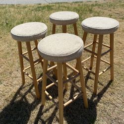 4 Wooden Stools With Cushions 