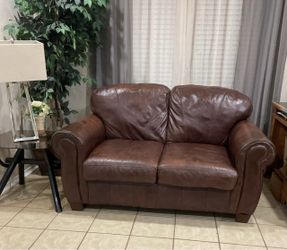 Brown Leather Loveseat /Genuine Leather Couch
