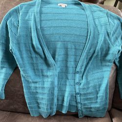 Women Merona Large Cardigan Sweater Turquoise Blue Button Up 