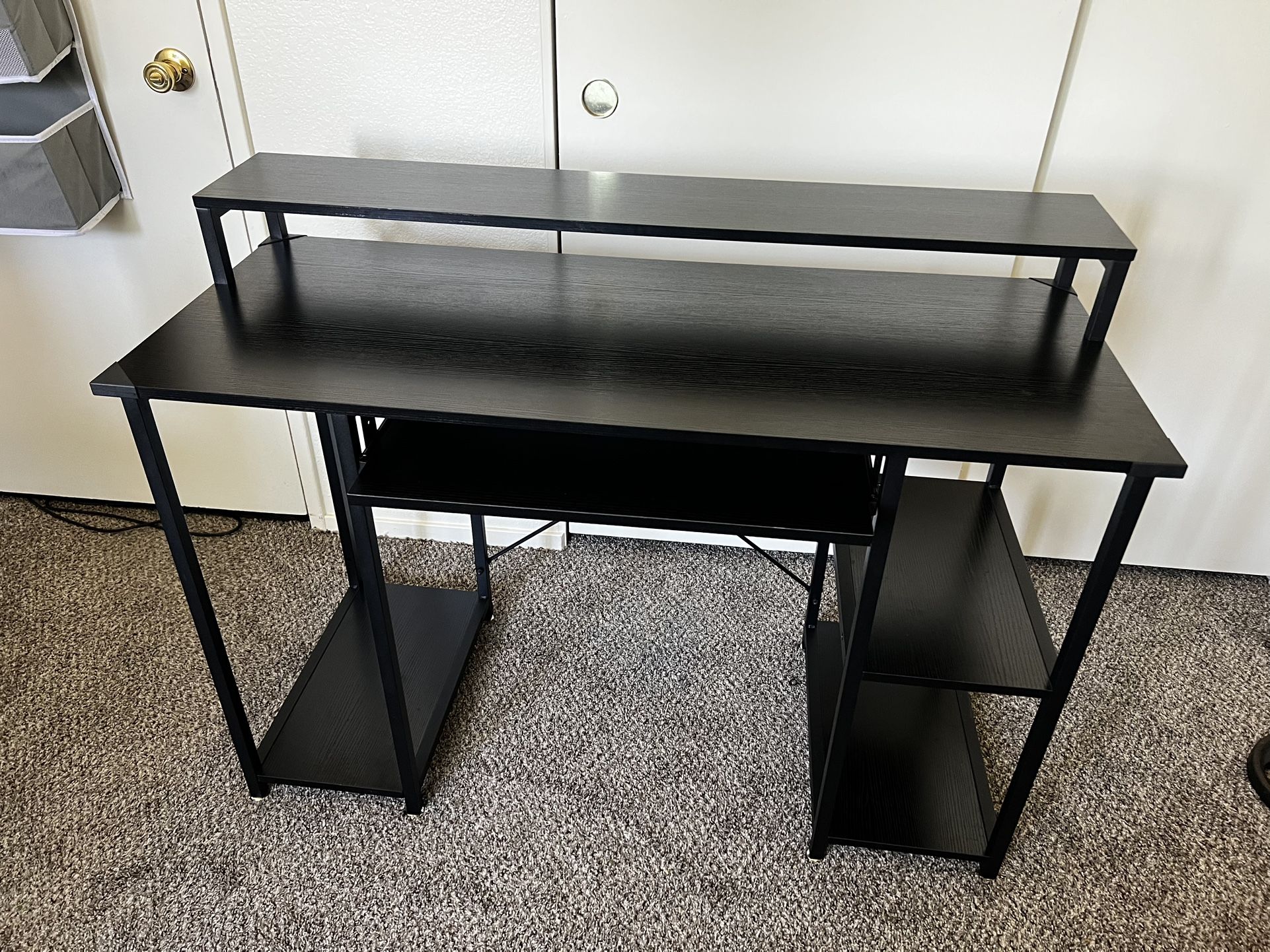 NOBLEWELL Computer Desk with Storage Shelves, 47 inch Home Office Desk with Monitor Stand, Writing Desk Table with Keyboard Tray (Black)