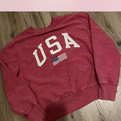 Red boxy corduroy USA crewneck sweatshirt