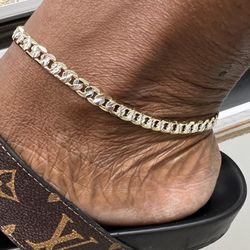 ⭐️anklet🌟14k Gold Filled Hypoallergenic Two Tone Diamonds Cut Cuban  Anklet 