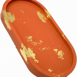 Gold Leafed Concrete Oval- Bathroom Counter, Toilet Tank, Vanity Tray-Terracotta