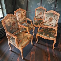 Set 4 Vintage Massay France Import Embroidered Velvet Fabric Dining Chairs