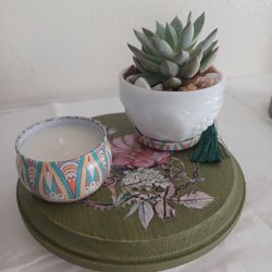  Home Decor, Milk Glass with Succulent