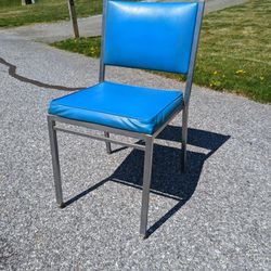 MCM Blue Vinyl Steel Frame Desk Chair 