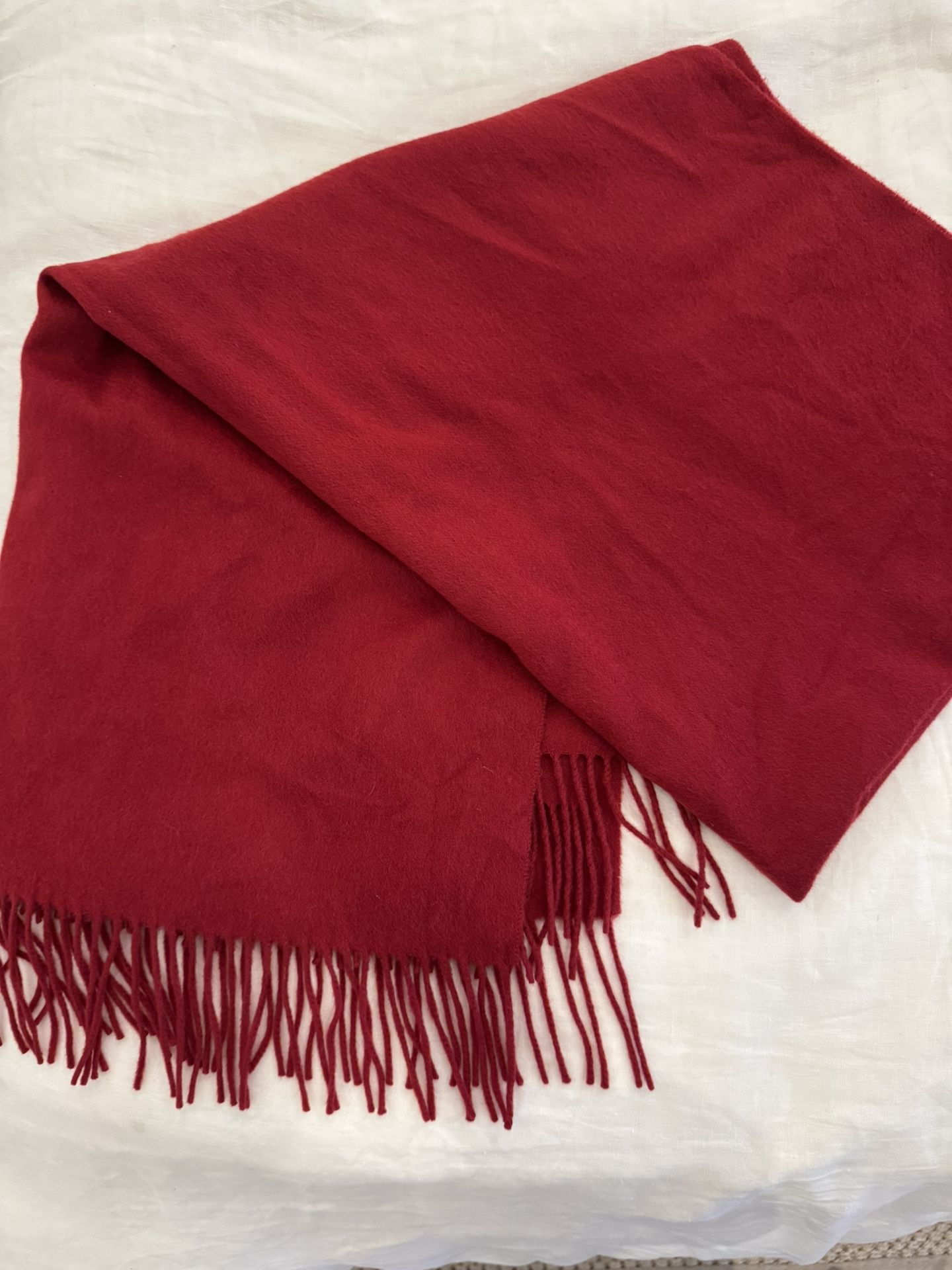 Oversized cashmere wrap or scarf. Elegant dark Red Fringe Scarf. 27 inches wide.