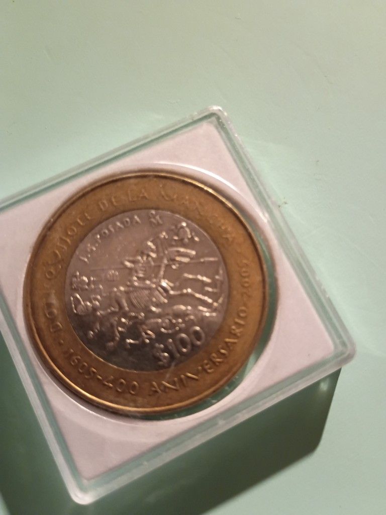 Mexico 100 Pesos Silver Coin 2005 Bimetallic 400 Anniv Don Quijote
