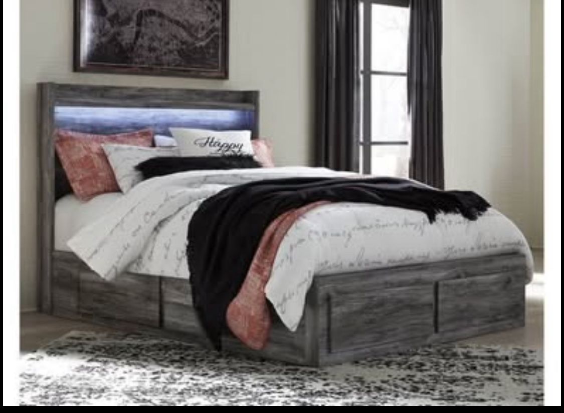 Queen Gray Bed Frame with 6 Drawer Storage