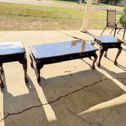 Dark Wood Coffee Table and End Tables Set