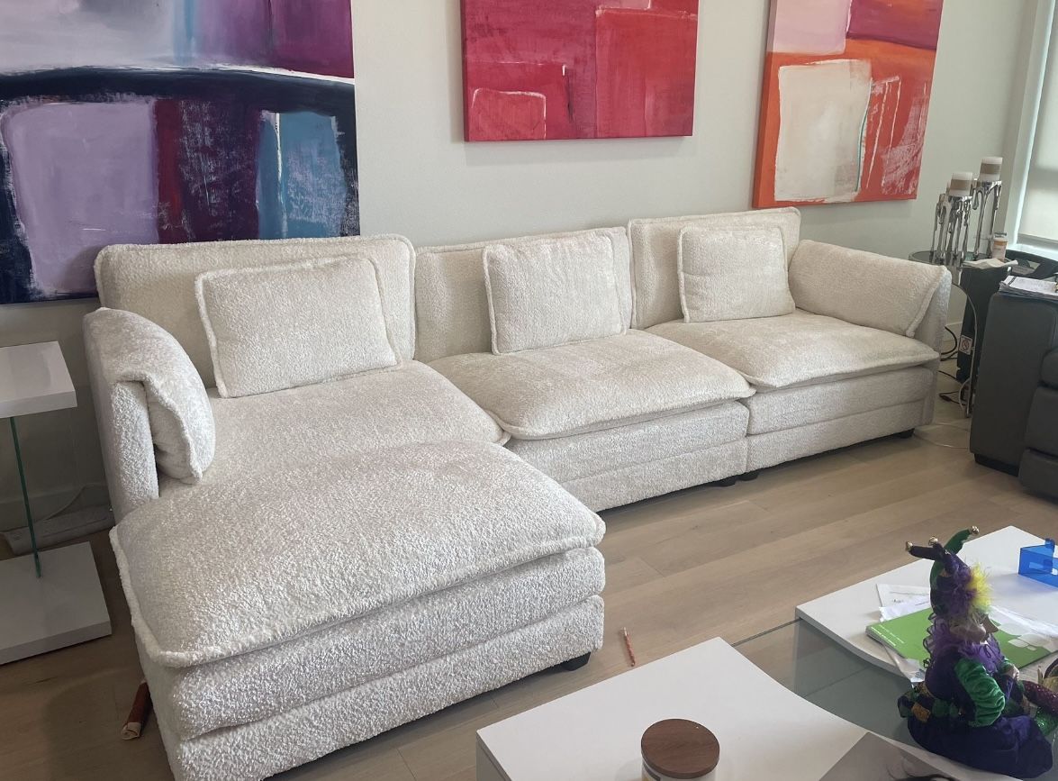 10 Ft Modern Cream Sectional Sofa