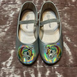 Girls Sliver Unicorn Ballet Flats-Size 12