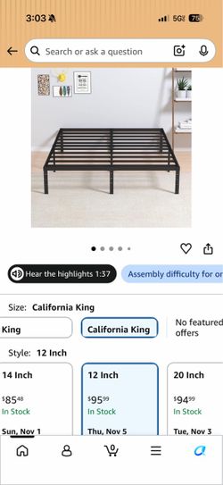 California King Sized Mattress and Metal Platform Bed Frame