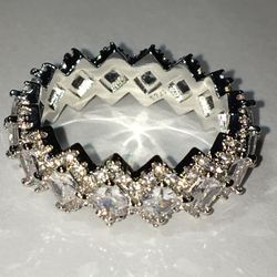 Silver 925 Diamond Cluster CZ Aniversary Band