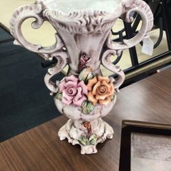 Vintage Capodimonte Large Floral Roses Double Handled Vase 💵  CASH ONLY  💵