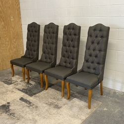 Set of 4 Tufted Linen Parsons Chairs