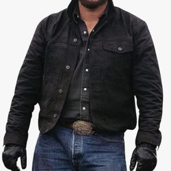 Cole Hauser Rip Wheeler Black Jean Lightweight Rigid Denim and Suede Leather Costume Ranch Cowboy Jacket For Men