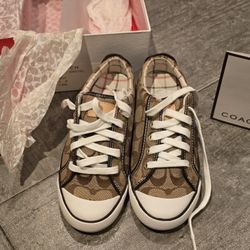 Coach Womens Barrett Monogram Print Brown Tennis Sneakers