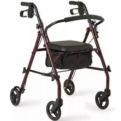 Medline Steel Rollator Walker, Folding Rolling Walker - Burgundy Red Frame