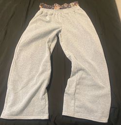 Unisex Gray Fleece Wide-Leg Pull-On Sweatpants Elastic Waist One Size
