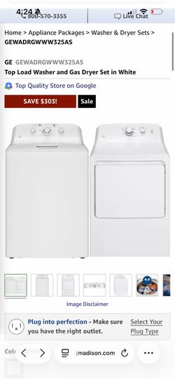 G&E top loader washer and dryer set - electric  (less than 1 year old)