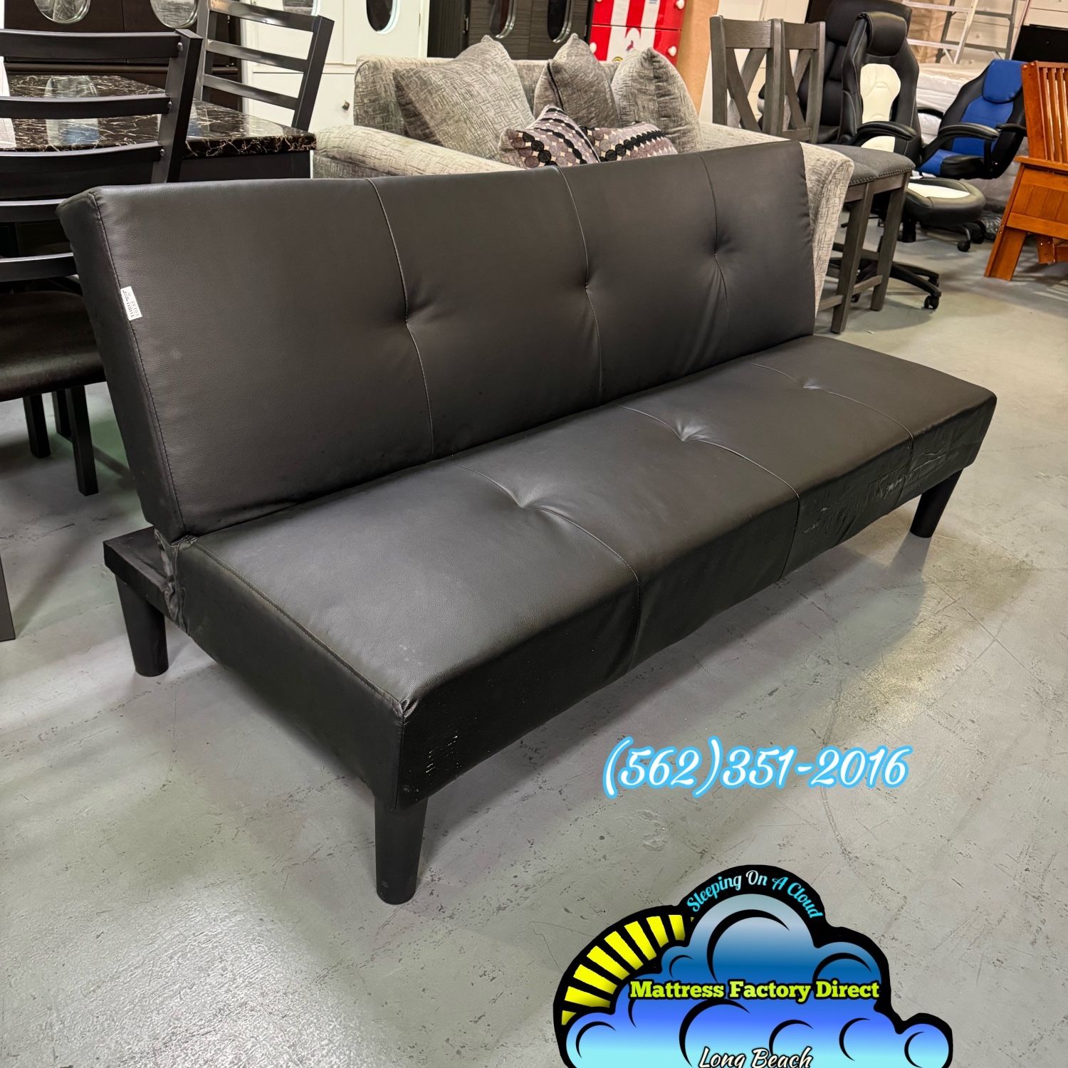 All New Black Leather Foldable Futon Sofa Cama 