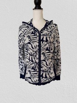 Tommy Bahama Blue & White Cardigan/Sweater with a Hood & Zipper, Sz S