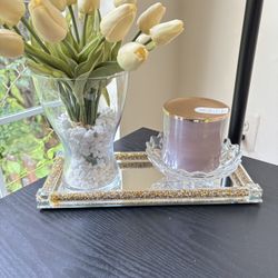 NWT elegance Crystal Styled Glass tray in gold size 34cm X 14 cm