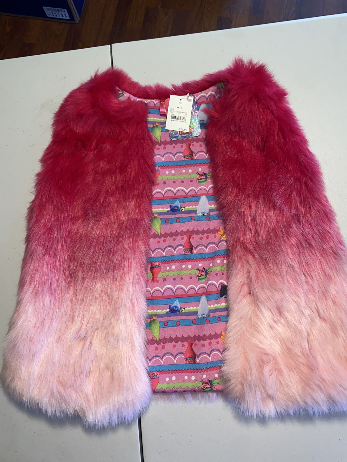 Dreamworks Trolls World Tour Girls Vest Hot Pink Faux Fur Open Front medium 14/16