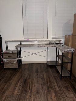 75" L Shaped Desk with File Drawers (Gray)