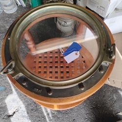 Antique Brass And Wood Porthole 18 Inch Porthole Coffee Table
