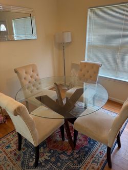 Round Glass Dining Table with 4 Chairs