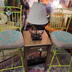 Pair Of Funky Wrought Iron Painted Bar Stools 