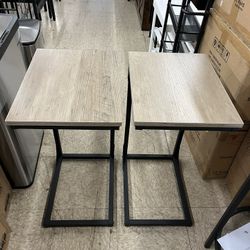 VASAGLE C-Shaped End Table Side Table with Metal Frame Set of 2 - Greige / Black