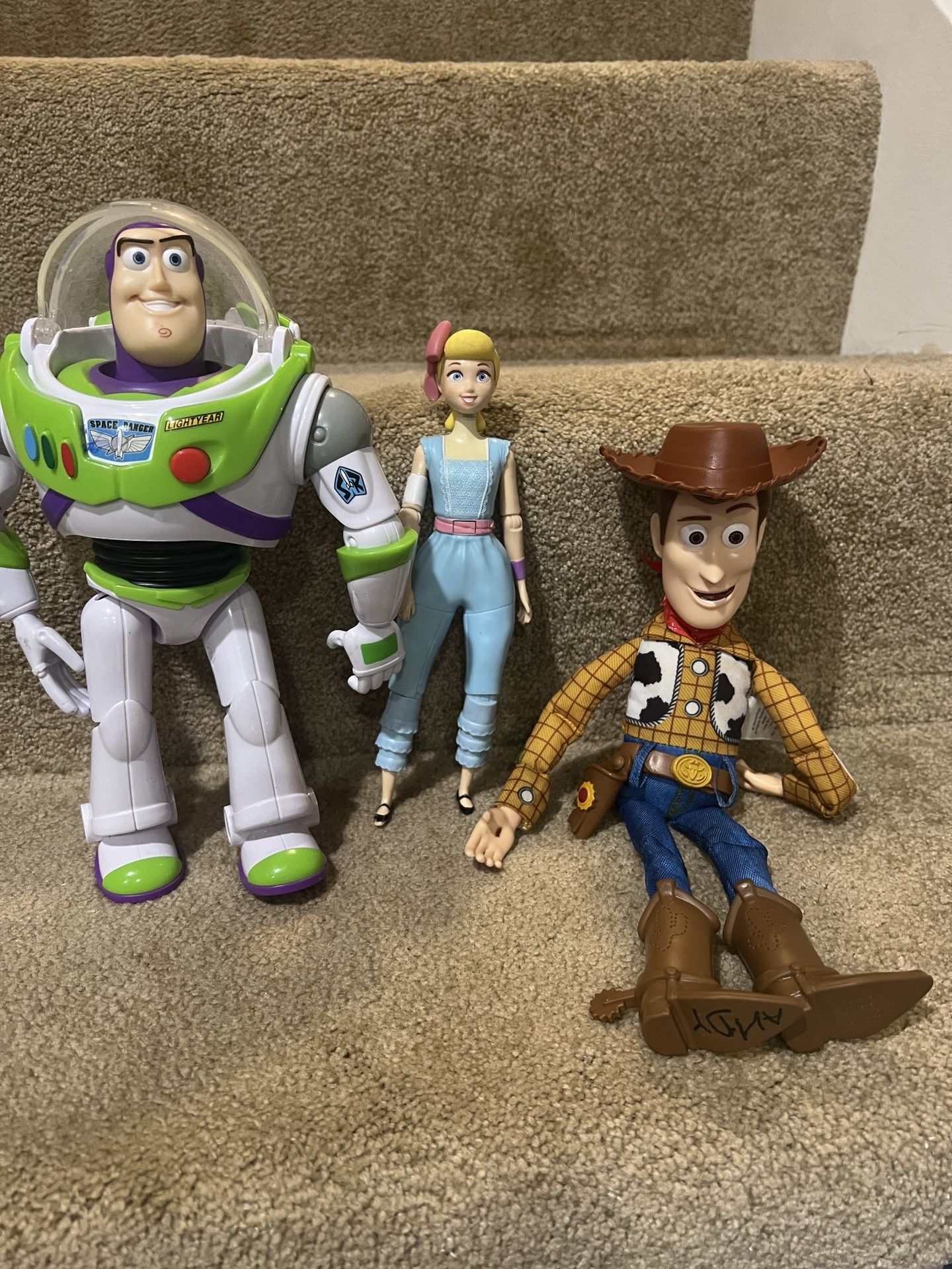 Vintage 1999 Thinkway Pull-String Talking Woody Doll & Buzz & Bo peep Tested