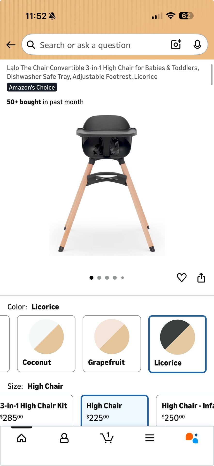 Lalo The Chair Convertible 3-in-1 High Chair for Babies & Toddlers, Dishwasher Safe Tray, Adjustable Footrest, Licorice