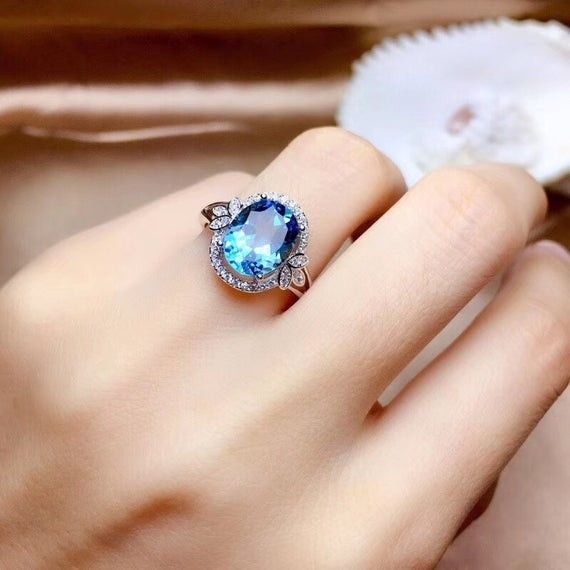 "Amazing Lovely Pure Oval Sea Blue Zircon Romantic Rings for Women, PD377
 