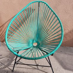 CHAIR TURQUOISE HANDMADE WITH BLACK METAL FRAME