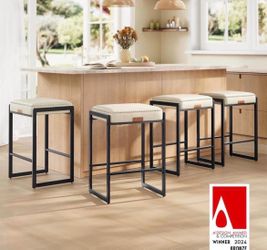 Set of 4 Counter Height Bar Stools, Synthetic Leather
