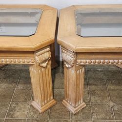2 High End Designer Side / End Tables w Fluted Legs & Hand Carved Legs - 40ea