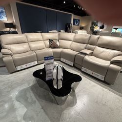 Sofa Seccional Reclinable Electrico De Piel Gris